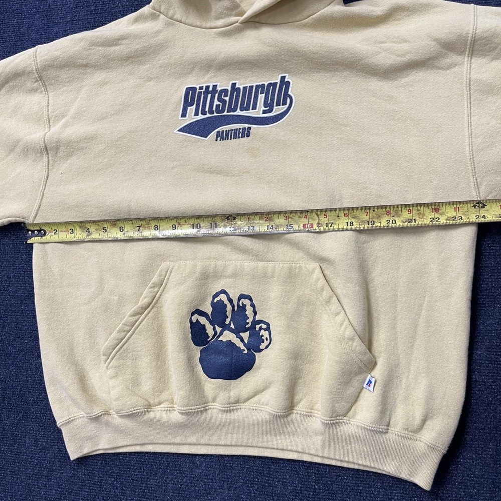 Vintage Pittsburgh Panthers Hoodie Sweatshirt Large Gold NCAA Football Russell - Picture 8 of 10
